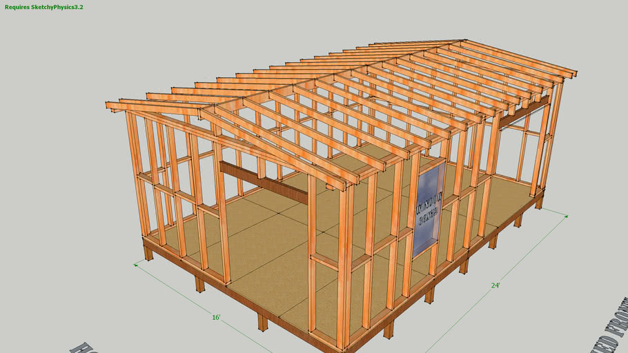 16x24 Shed framing stage | 3D Warehouse