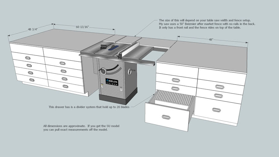 Tablesaw Extension Table And Storage Cabinets 3d Warehouse