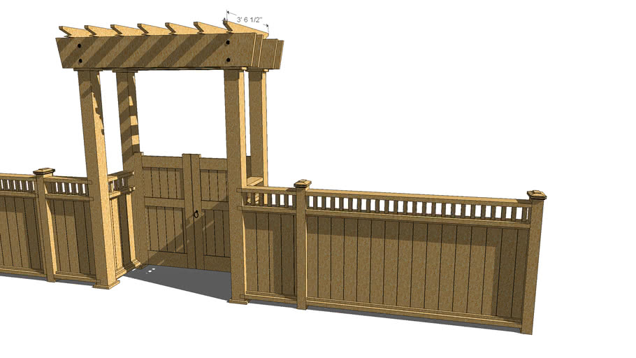 Wood Fence w/entry gates and trellis 3D Warehouse