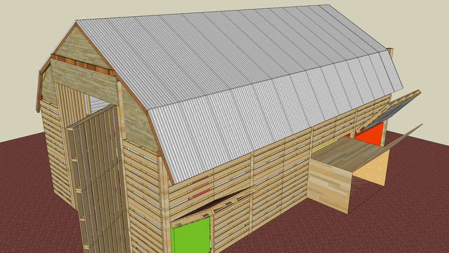 Gambrel Roof Tractor Storage Barn With Chicken Coop 3d Warehouse