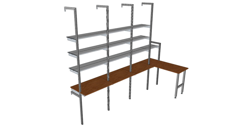 ISS Designs Modular Shelving Semi Wall Mounted System With Worksurface 3D Warehouse
