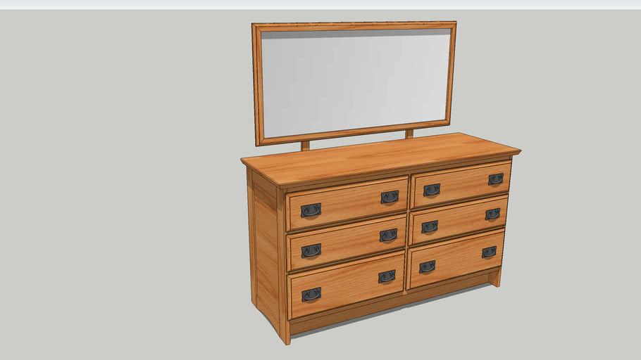 Golden Oak 6 Drawer Double Dresser With Mirror 3d Warehouse