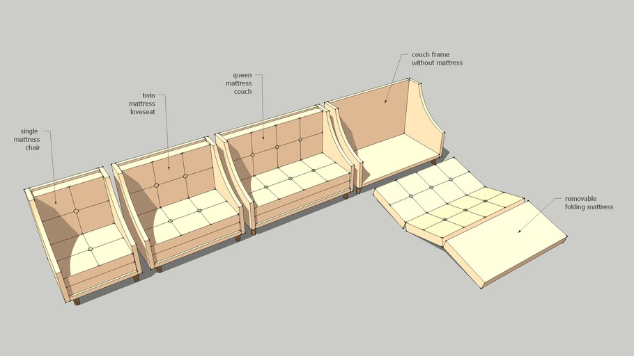 Folding Mattress Chair Loveseat And Couch Frame Designs 3d Warehouse