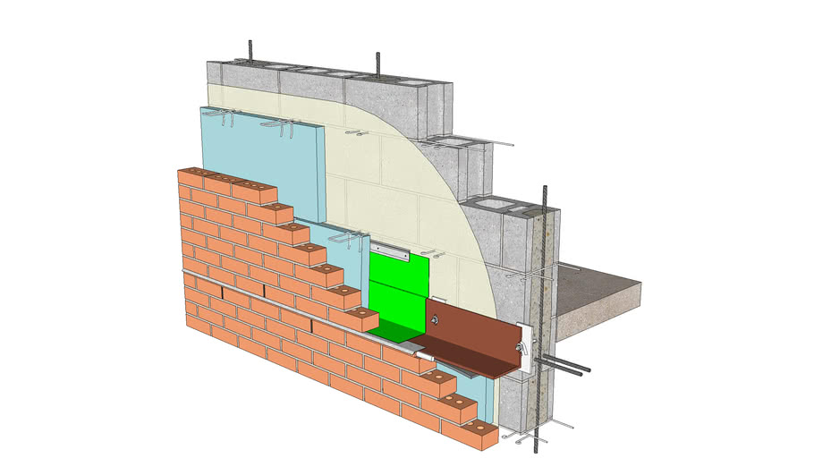 Shelf angle mechanically fastened to CMU backing, full brick above and ...