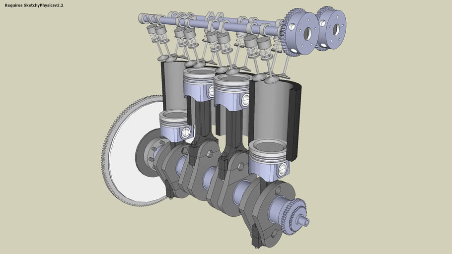 Engine Inline 4 Pistons Sketchup Pro V8.016846 M2, Sketchyphysics V3.2 