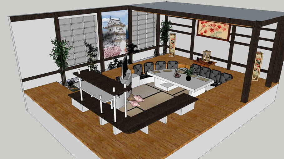 Japanese Inspired Living Room 3d, Japanese Themed Living Room