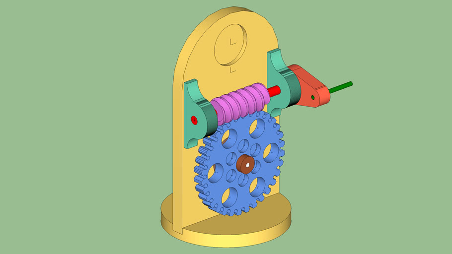 Hand-Cranked wood model of a worm gear driving a spur gear