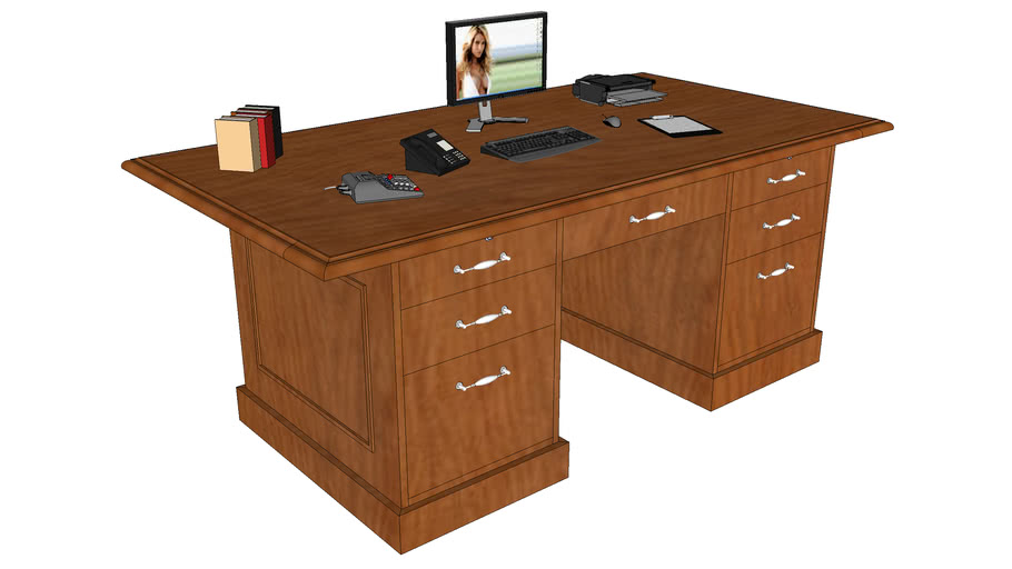 Traditional Style Double Pedestal Desk With Accessories 3d Warehouse