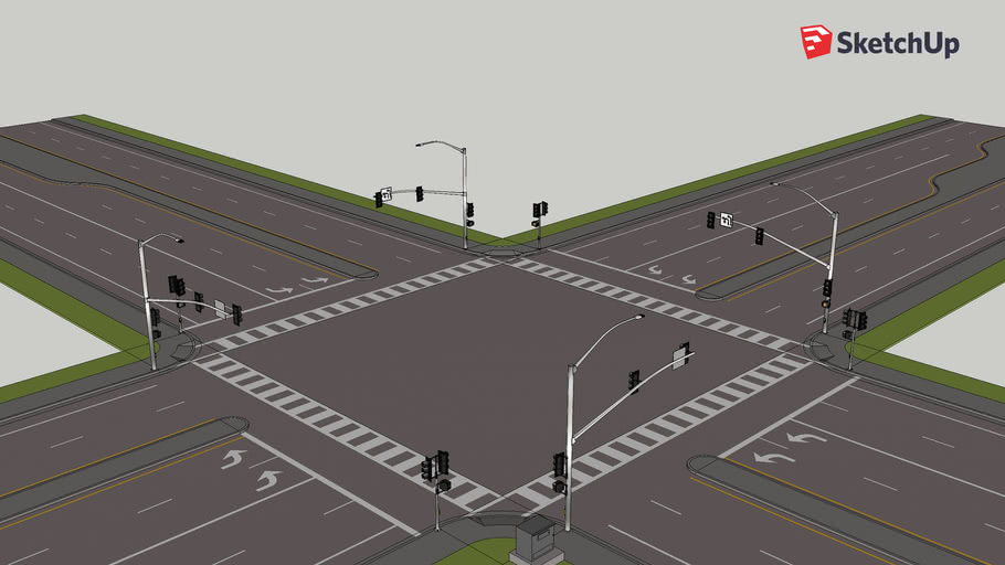 California 4 Way Intersection 2-2 Lane Roads | 3D Warehouse