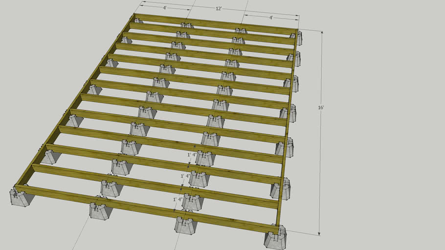 Floor Joist And Concrete Pier Layout For A 12x16 Shed 3d Warehouse