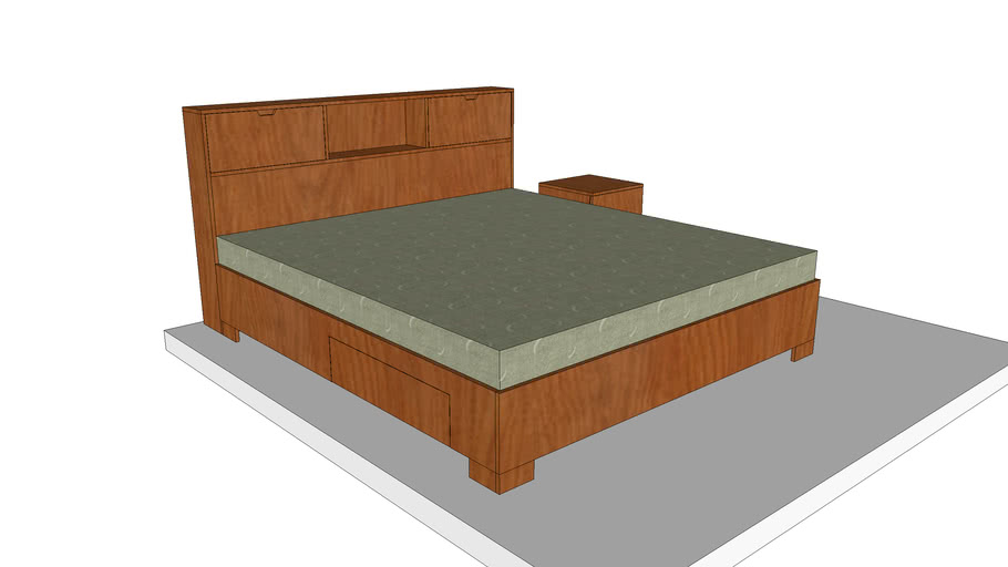 King Size Bed with 1+1 external drawers and Side Table | 3D Warehouse