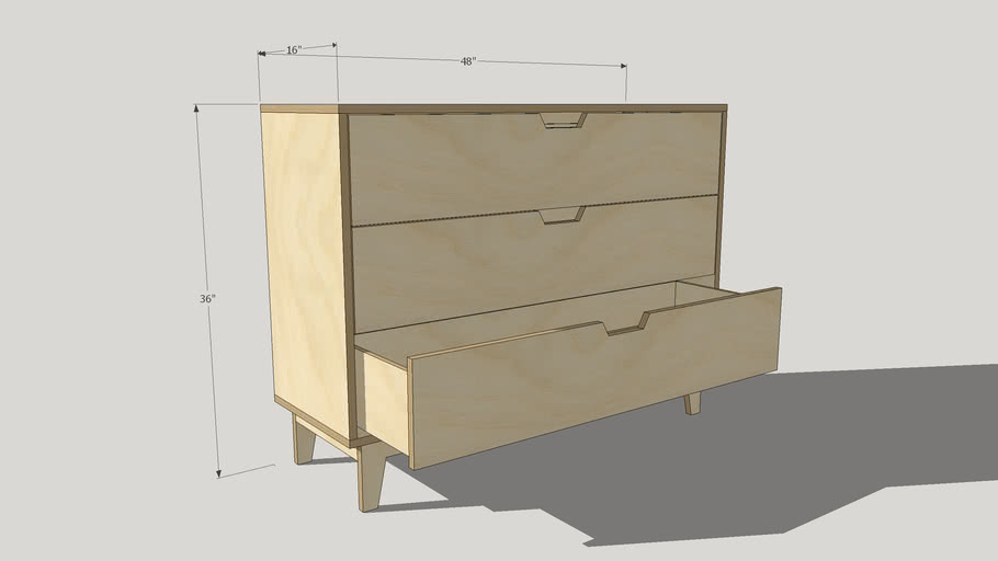 3 Drawer Plywood Dresser 3D Warehouse
