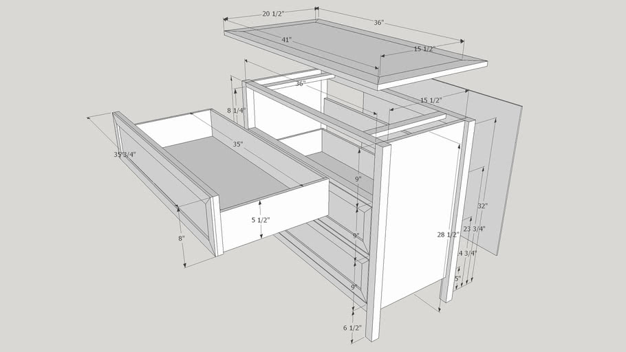 Emerson 3 Drawer Dresser DIY Plan 3D Warehouse