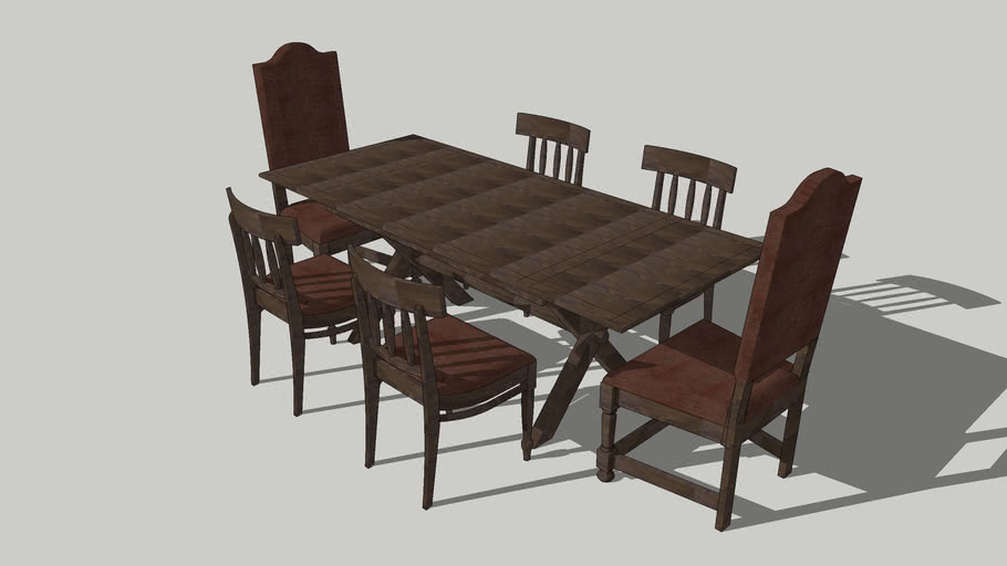 Rustic Dining Table And Chairs 3d, Country Chic Dining Room Chairs