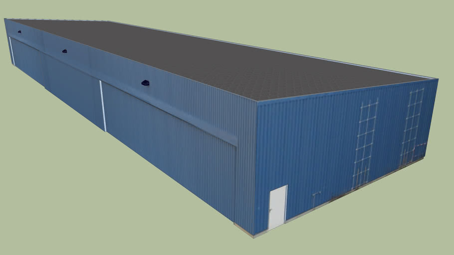 EDTQ Blue Hangar on Airfield made from corrogated steel | 3D Warehouse