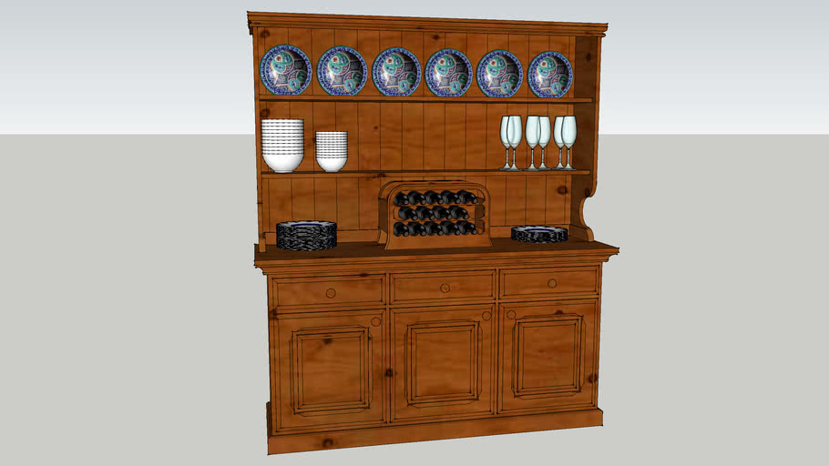 Irender Ready Spanish Style Wood Dresser With Plates Etc 3d