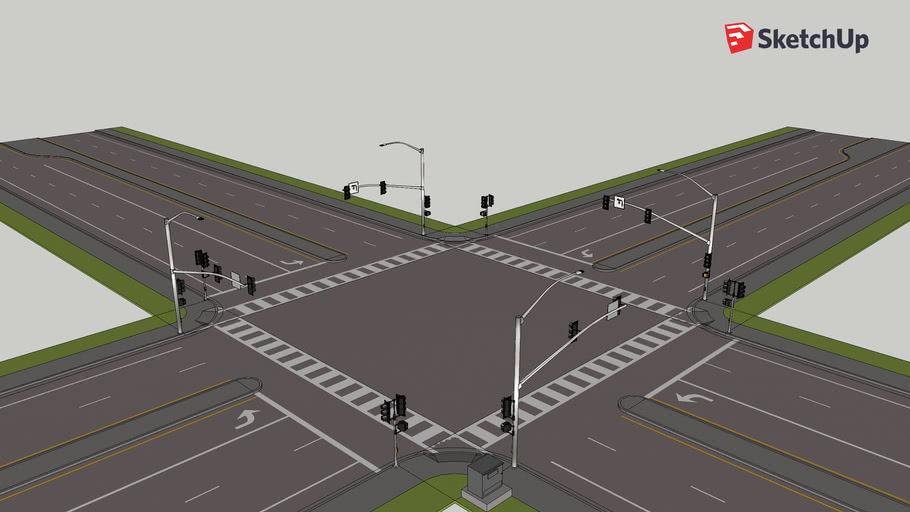 California 4 Way Intersection 2-2 Lane Roads (Single Turn Lane) | 3D ...