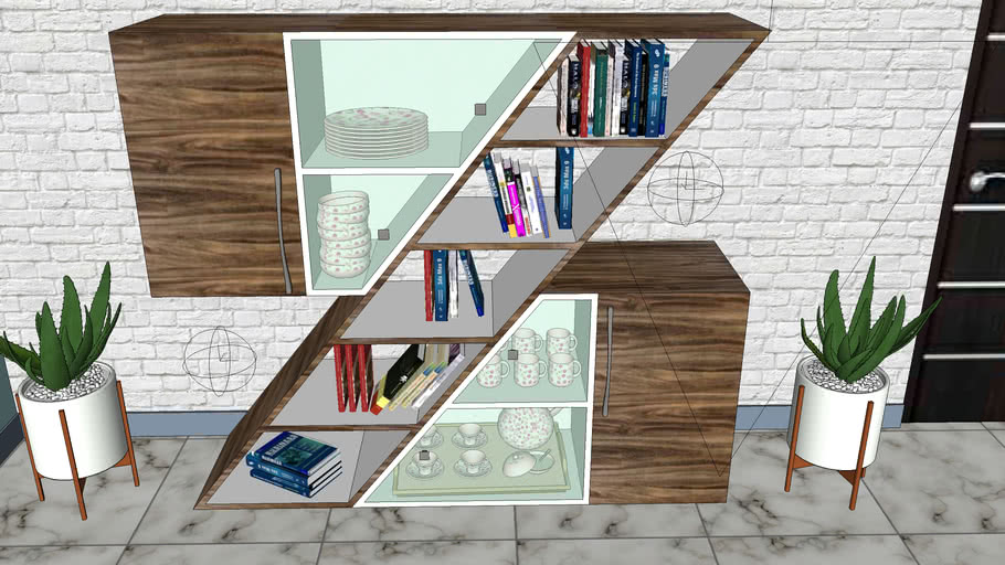Crockery unit with bookshelf