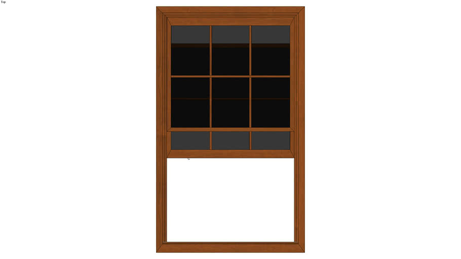 Doublehung Window 35inx58in with Mullions, Opened Detailed 3D