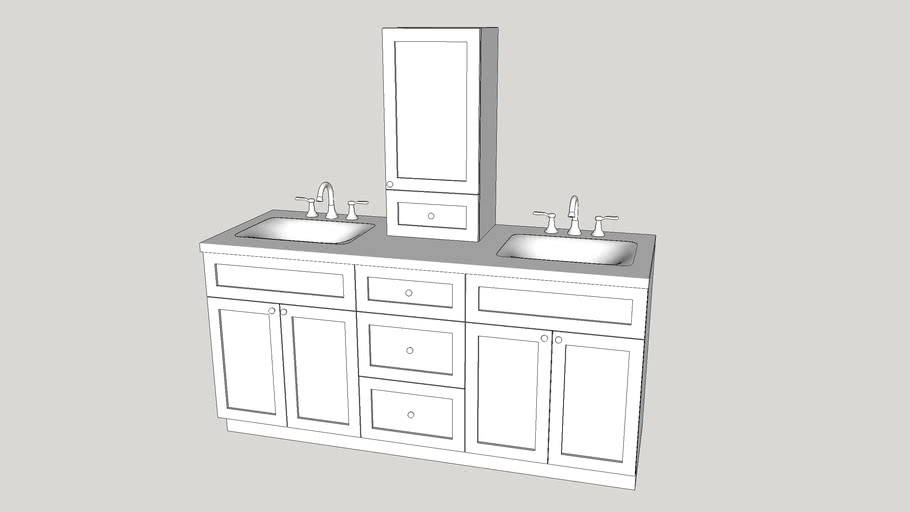 72' Double Vanity with Center Countertop 3D Warehouse