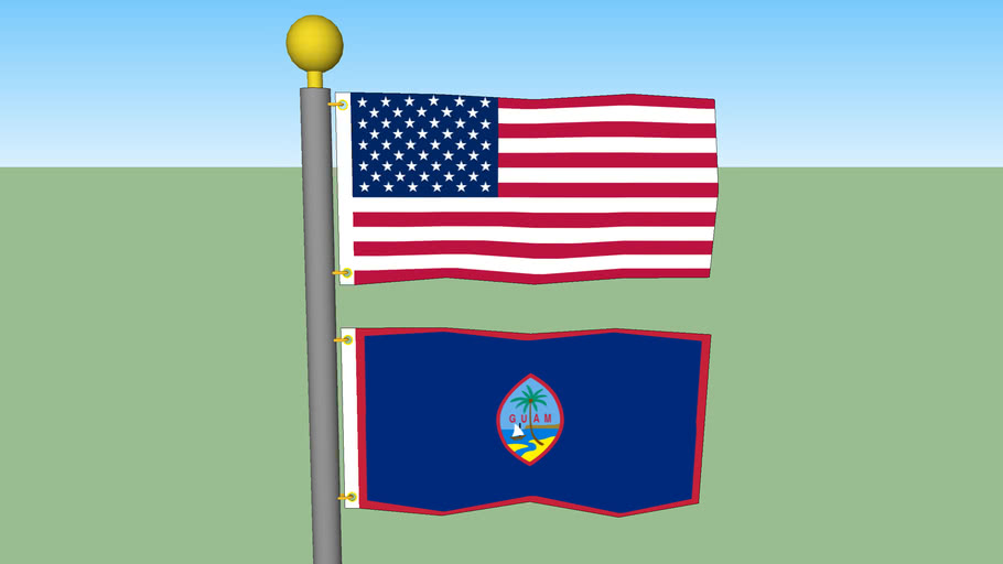 United States & Guam Flag with Flagpole