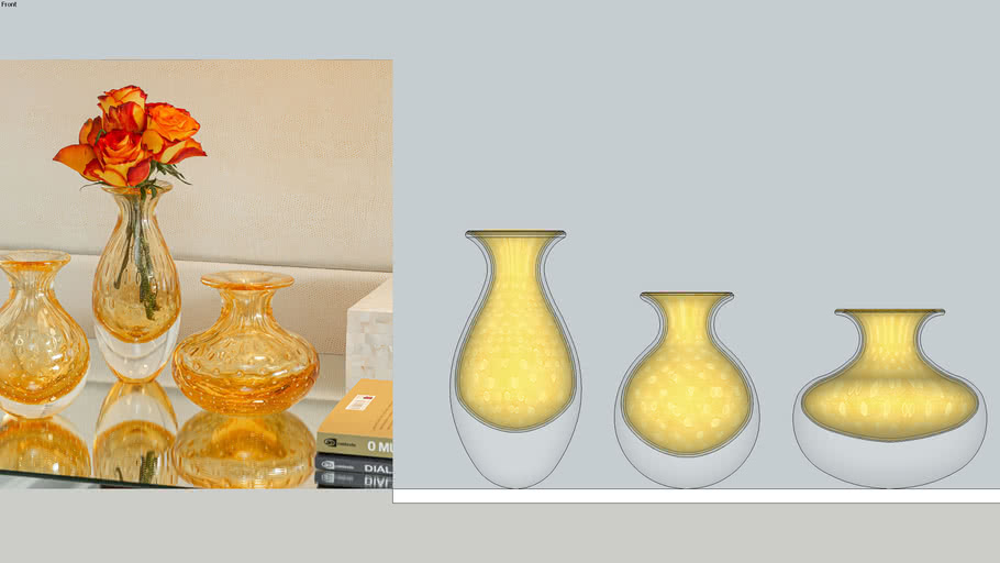 Trio de Vasos Mini Tela Âmbar com Ouro - Murano Cristais Cadoro